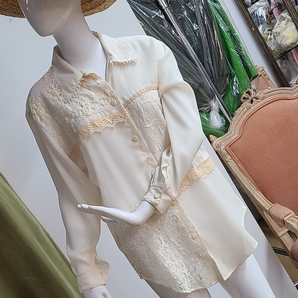 Express Cream Lace Crochet Button Down Shirt